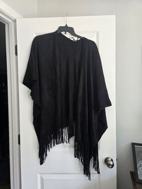 Faded Glory Women's Solid Black Ribbed Knit Ruana Shawl Sweater